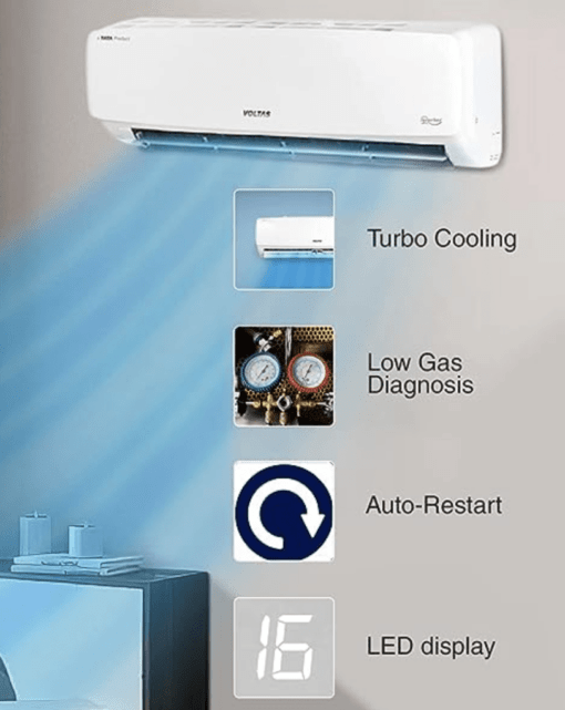 Voltas 1.5 Ton 3 Star, Fixed Speed Split AC (Copper, LED Display, Anti-dust Filter, 2023 Model, 183 Vectra Elegant, White) - Image 3
